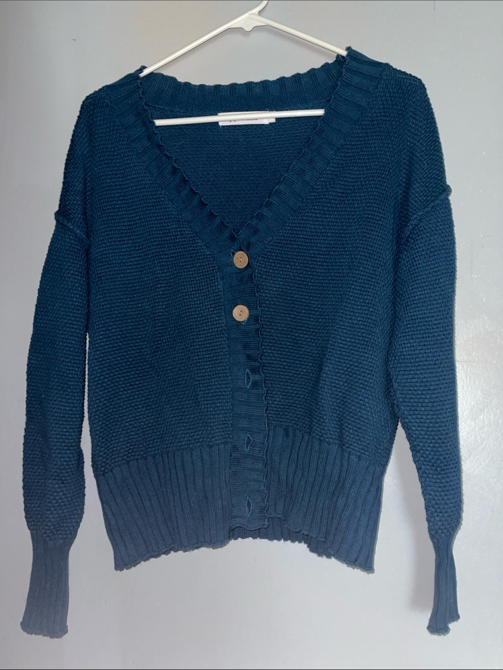 Blue V-Neck Chunky Knit Cardigan